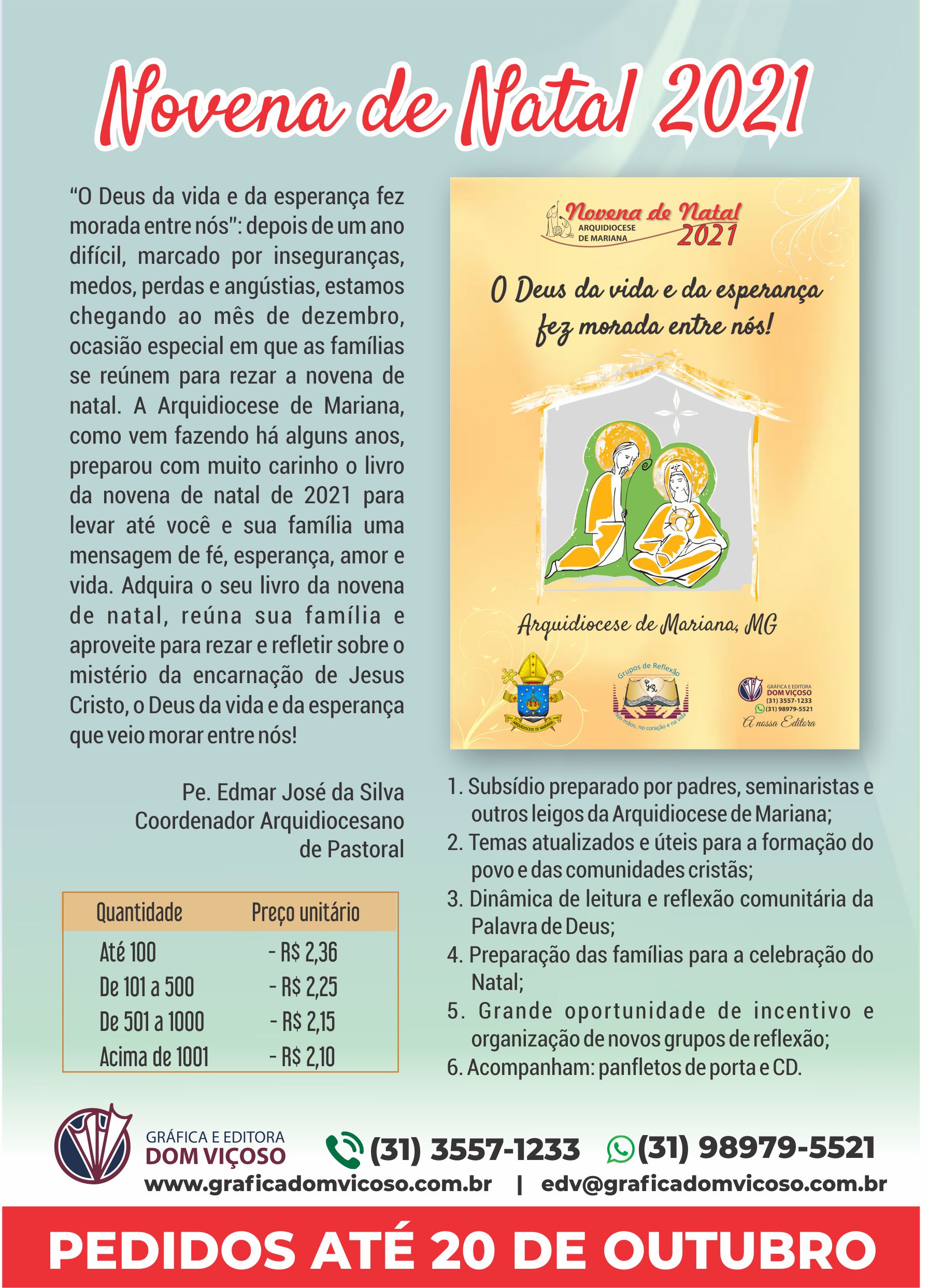 Gráfica e Editora Dom Viçoso recebe pedidos da novena de natal de 2021 até  20 de outubro - Arquidiocese de Mariana - MG