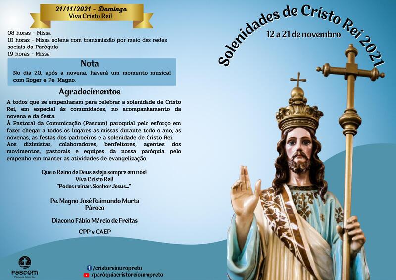 Paróquia Cristo Rei, em Ouro Preto, celebra festa do seu padroeiro -  Arquidiocese de Mariana - MG